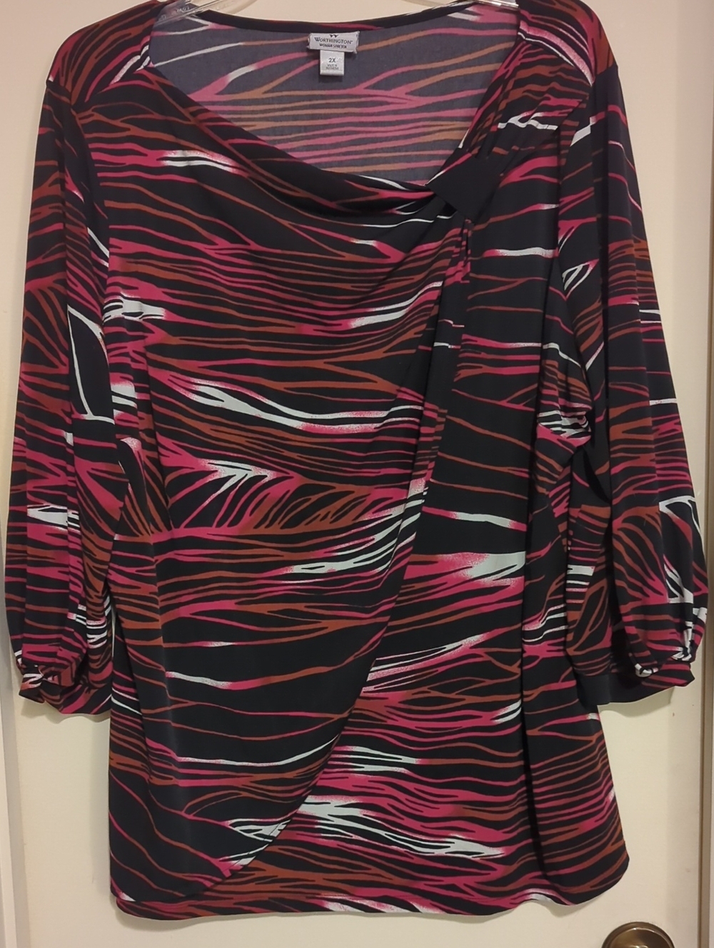 Worthington Black Top with Pink, Brown & White Zebra Stripes
